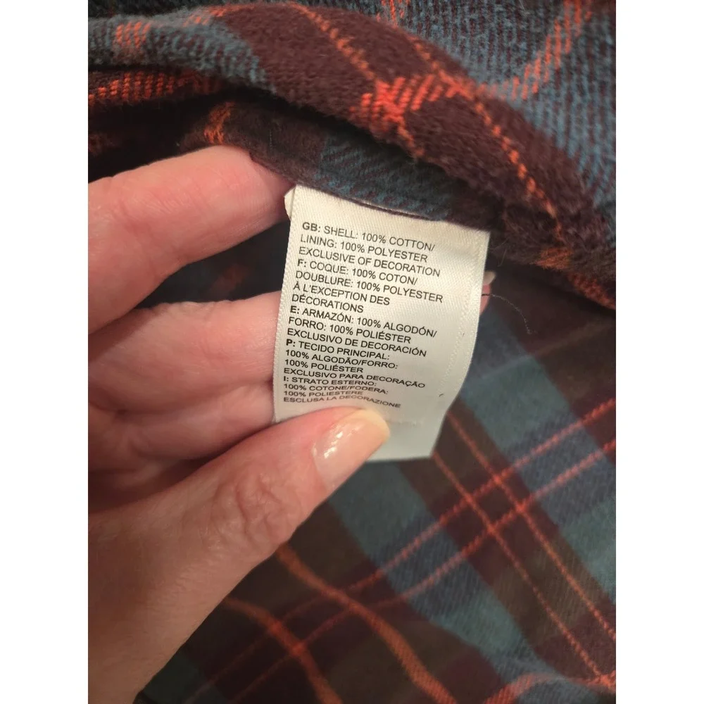 The North Face Mens Large Plaid Flannel Button Down Shirt Burgundy Navy Blue L